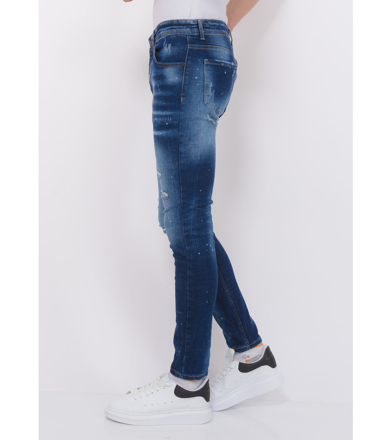 Local Fanatic Paint Splatter Ripped Jeans Hombre Slim Fit -1075 - Azul