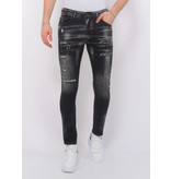 Local Fanatic Paint Splatter Destroy Jeans Stonewash Hombre Slim Fit -1084 - Negro