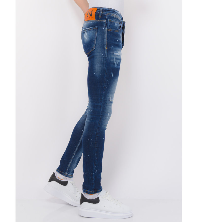 Local Fanatic Designer Jeans With Paint Splatter Hombre Slim Fit - 1072 - Azul