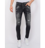 Local Fanatic Destroyed Jeans with Paint Splatter Hombre Slim Fit -1086 - Negro