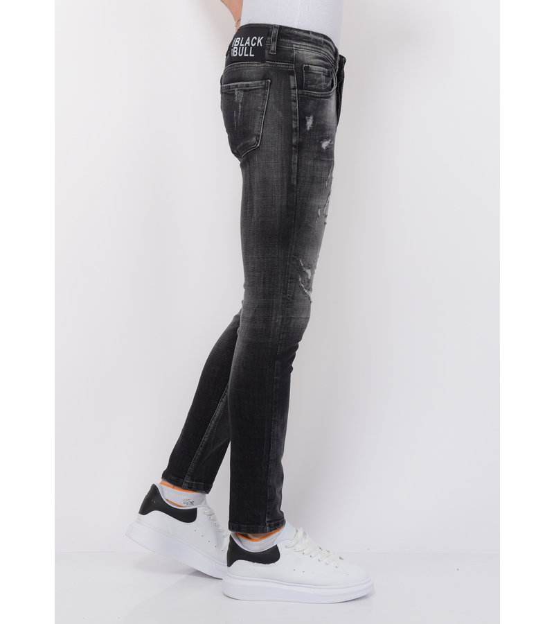 Local Fanatic Destroyed Jeans with Paint Splatter Hombre Slim Fit -1086 - Negro