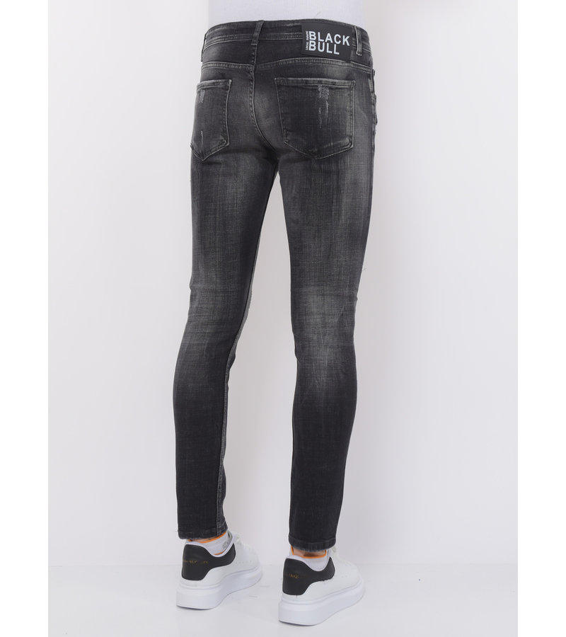 Local Fanatic Destroyed Jeans with Paint Splatter Hombre Slim Fit -1086 - Negro