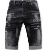 Local Fanatic Paint Splatter Destroy Shorts Stonewash Hombres - Slim Fit -1084- Negro