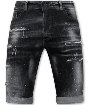 Local Fanatic Paint Splatter Destroy Shorts Stonewash Hombres - Slim Fit -1084- Negro