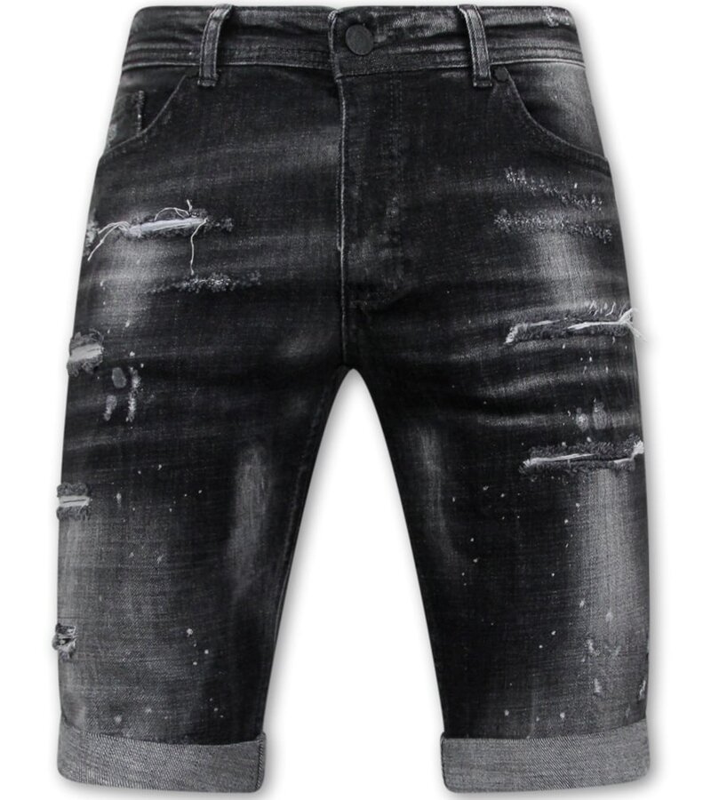 Local Fanatic Paint Splatter Destroy Shorts Stonewash Hombres - Slim Fit -1084- Negro
