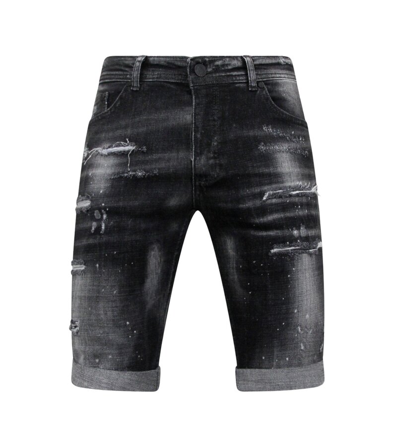 Local Fanatic Paint Splatter Destroy Shorts Stonewash Hombres - Slim Fit -1084- Negro