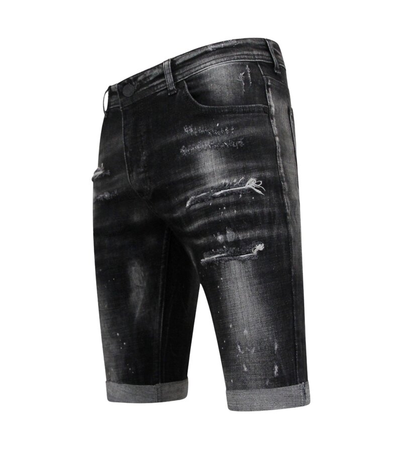 Local Fanatic Paint Splatter Destroy Shorts Stonewash Hombres - Slim Fit -1084- Negro
