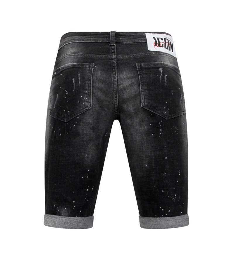 Local Fanatic Paint Splatter Destroy Shorts Stonewash Hombres - Slim Fit -1084- Negro