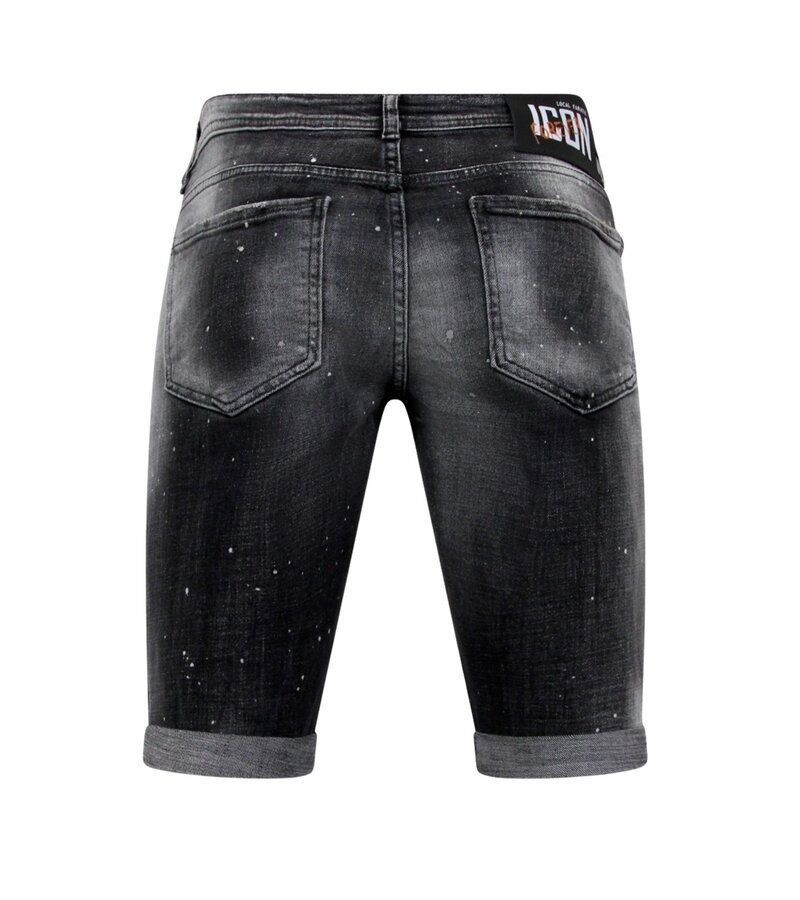 Local Fanatic Distressed Short Stonewash Hombres - Slim Fit -1087- Negro