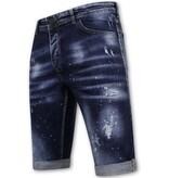 Local Fanatic Men's Paint Splatter Stonewashed Short - Slim Fit -1077- Azul