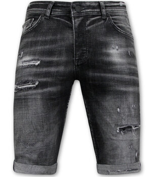 Local Fanatic Stonewashed Ripped Hombres Short - Slim Fit -1085 - Negro