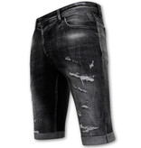 Local Fanatic Destroyed Shorts with Paint Splatter Hombres - Slim Fit -1086- Negro