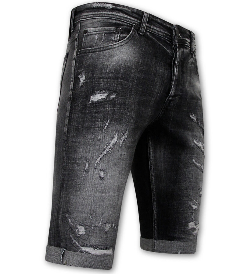 Local Fanatic Destroyed Shorts with Paint Splatter Hombres - Slim Fit -1086- Negro