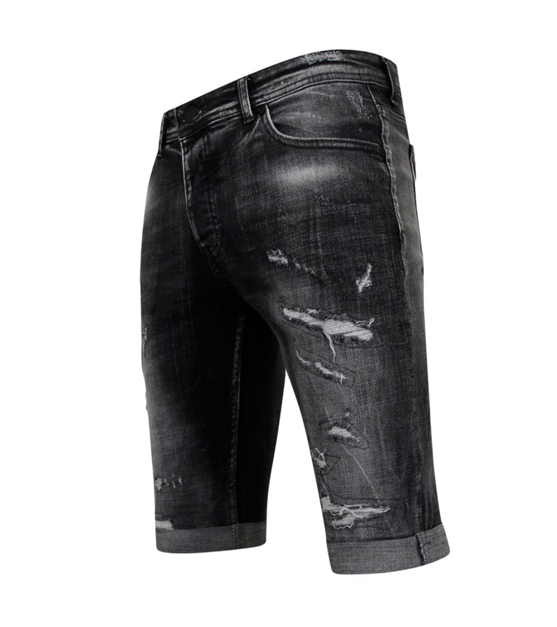 Local Fanatic Destroyed Shorts with Paint Splatter Hombres - Slim Fit -1086- Negro