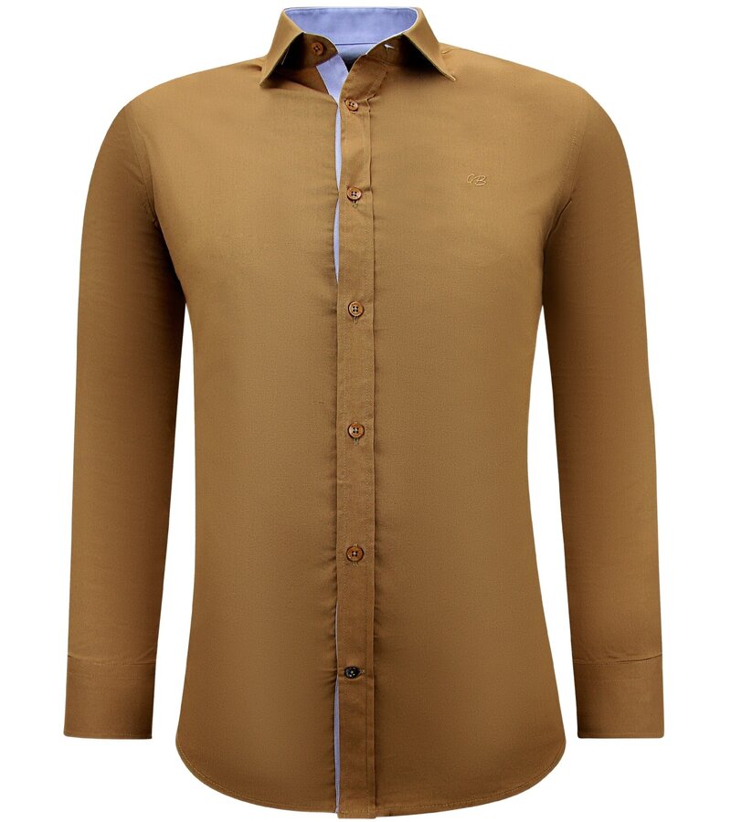 Gentile Bellini Blusa Manga Larga - Camisa Slim Fit - Marrón