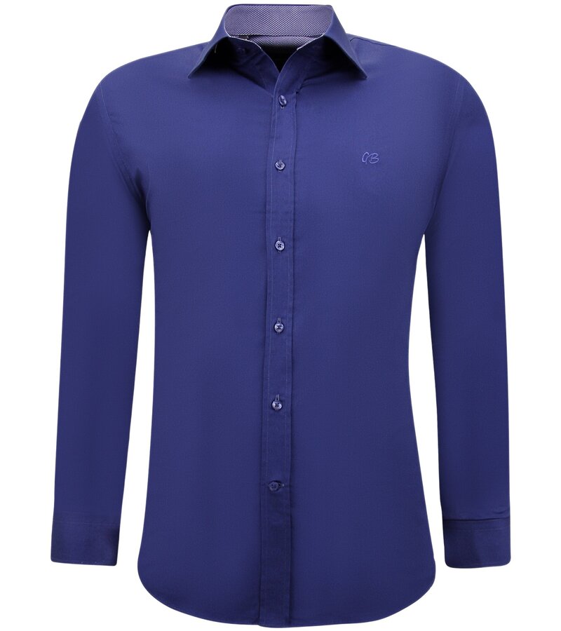 Gentile Bellini Camisas de hombre Neat Tailored - Slim Fit Blusa Stretch - Azul