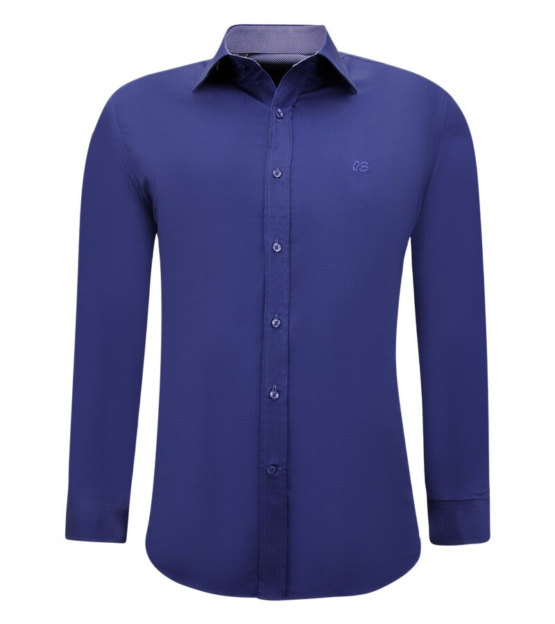 Gentile Bellini Camisas de hombre Neat Tailored - Slim Fit Blusa Stretch - Azul