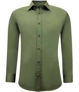 Gentile Bellini Camisas de satén Slim Fit para hombre - Verde