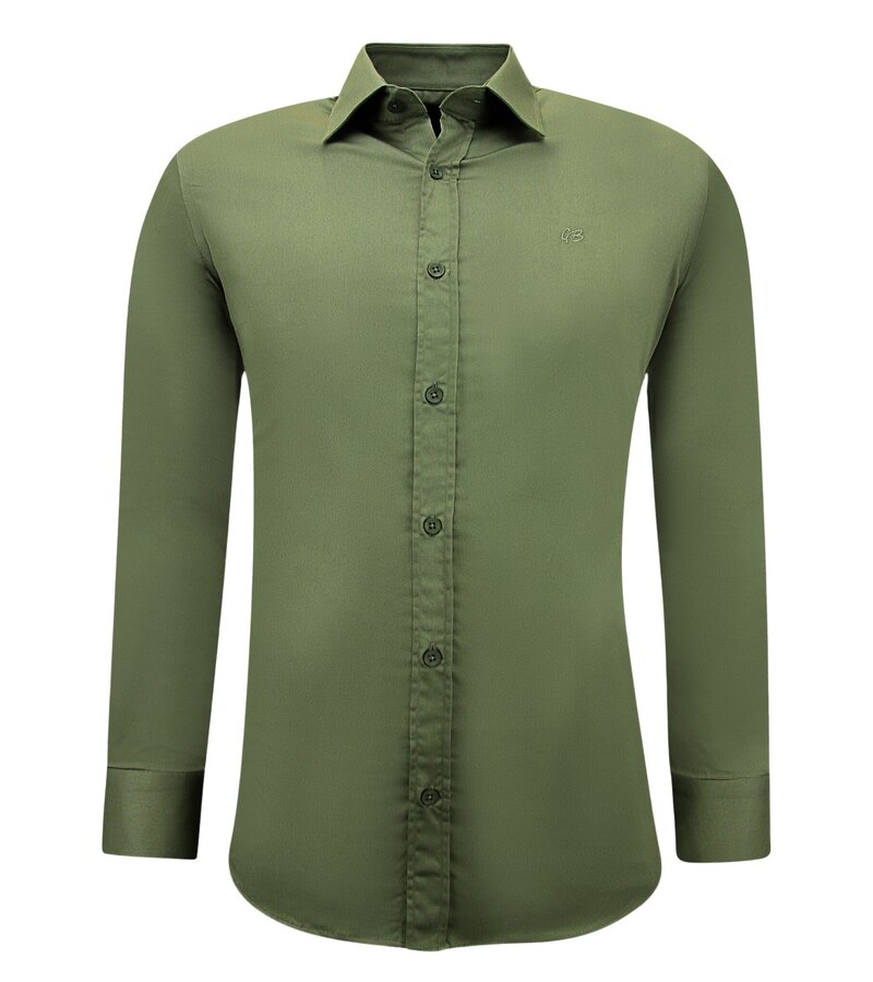 Gentile Bellini Camisas de satén Slim Fit para hombre - Verde