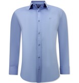 Gentile Bellini Business Neat Elegante Satén Camisas de manga larga de los hombres - Azul