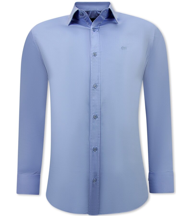 Gentile Bellini Business Neat Elegante Satén Camisas de manga larga de los hombres - Azul