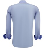 Gentile Bellini Business Neat Elegante Satén Camisas de manga larga de los hombres - Azul