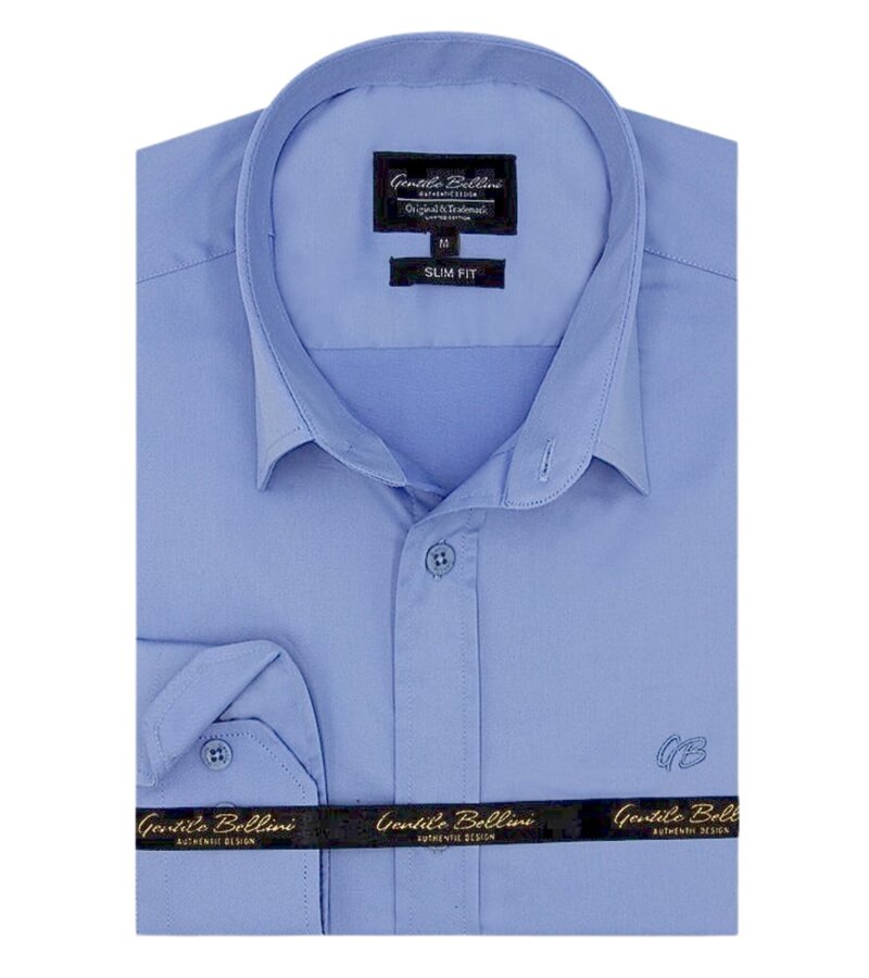 Gentile Bellini Business Neat Elegante Satén Camisas de manga larga de los hombres - Azul