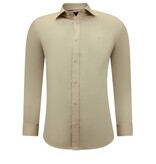 Gentile Bellini Camisa de satén sin plancha Slim Fit Hombre Manga Larga - Beige