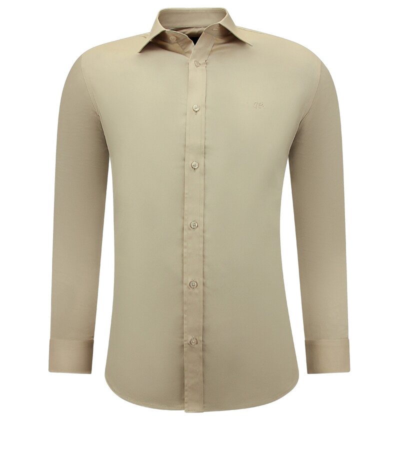 Gentile Bellini Camisa de satén sin plancha Slim Fit Hombre Manga Larga - Beige