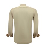 Gentile Bellini Camisa de satén sin plancha Slim Fit Hombre Manga Larga - Beige