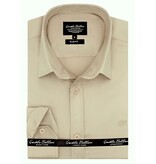 Gentile Bellini Camisa de satén sin plancha Slim Fit Hombre Manga Larga - Beige