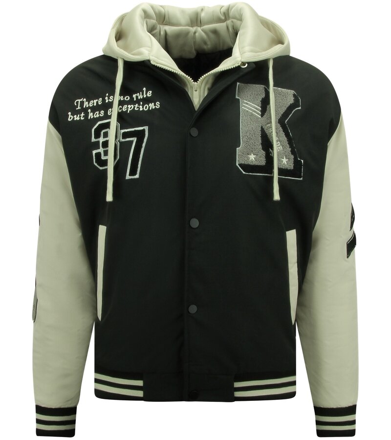 Enos Chaquetas de hombre oversize College con capucha - 8630 - Negro