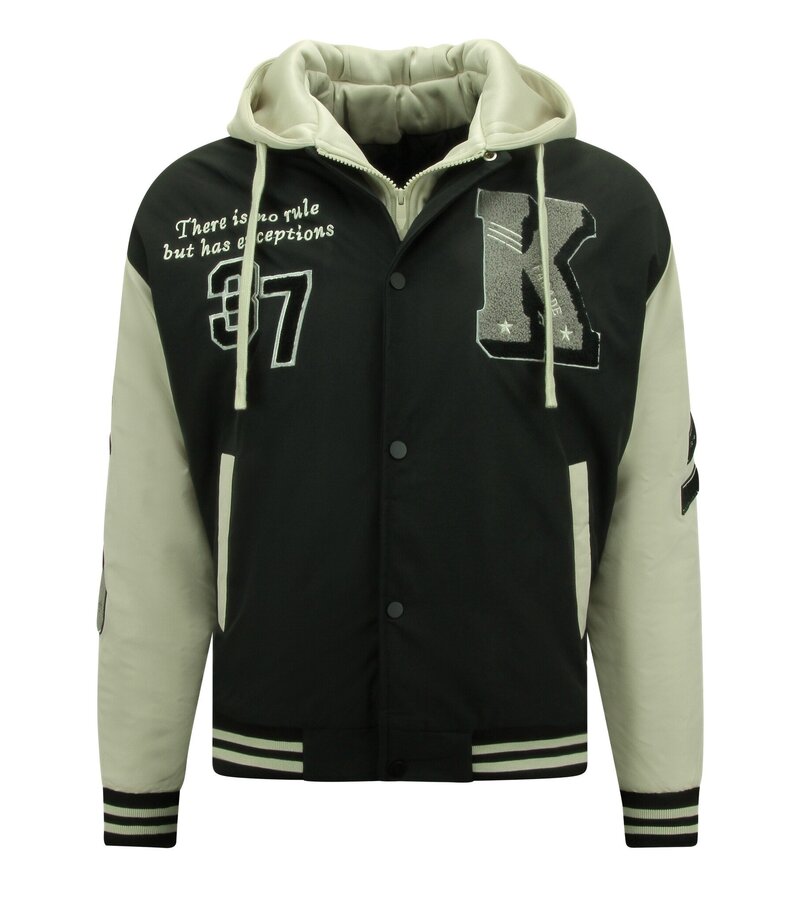 Enos Chaquetas de hombre oversize College con capucha - 8630 - Negro