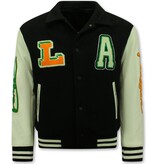 Enos Geborduurde Vintage Varsity Jacket  Heren Oversized  - 851 - Zwart