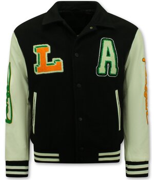 Enos Geborduurde Vintage Varsity Jacket  Heren Oversized  - 851 - Zwart