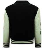 Enos Geborduurde Vintage Varsity Jacket  Heren Oversized  - 851 - Zwart
