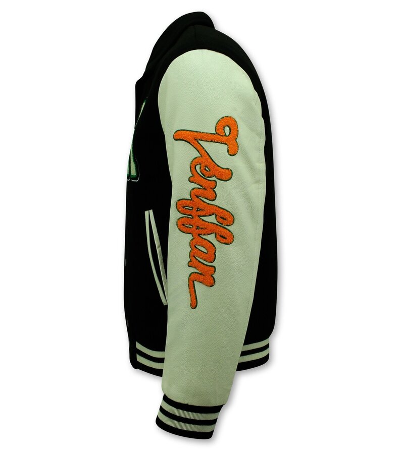 Enos Geborduurde Vintage Varsity Jacket  Heren Oversized  - 851 - Zwart