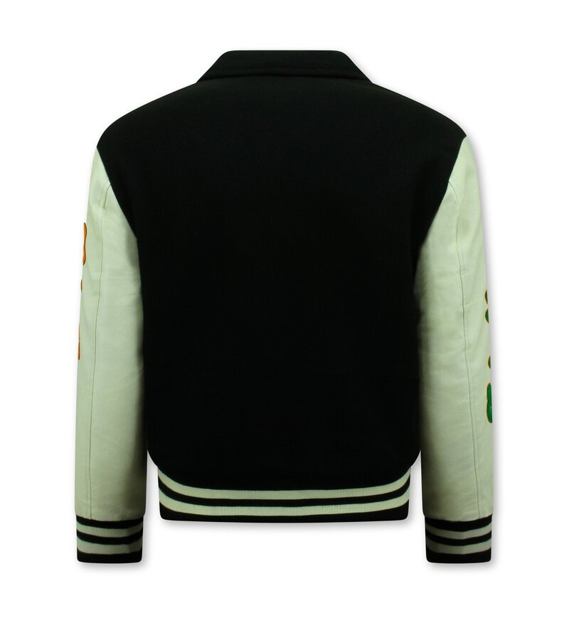 Enos Geborduurde Vintage Varsity Jacket  Heren Oversized  - 851 - Zwart