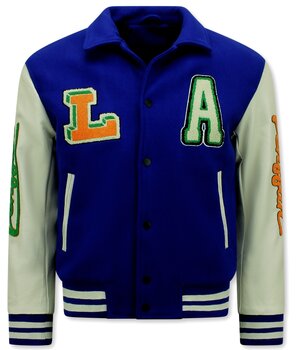 Enos Geborduurde Retro College Jackets Oversized  - 851 - Blauw