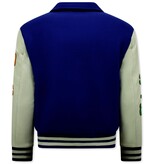 Enos Geborduurde Retro College Jackets Oversized  - 851 - Blauw