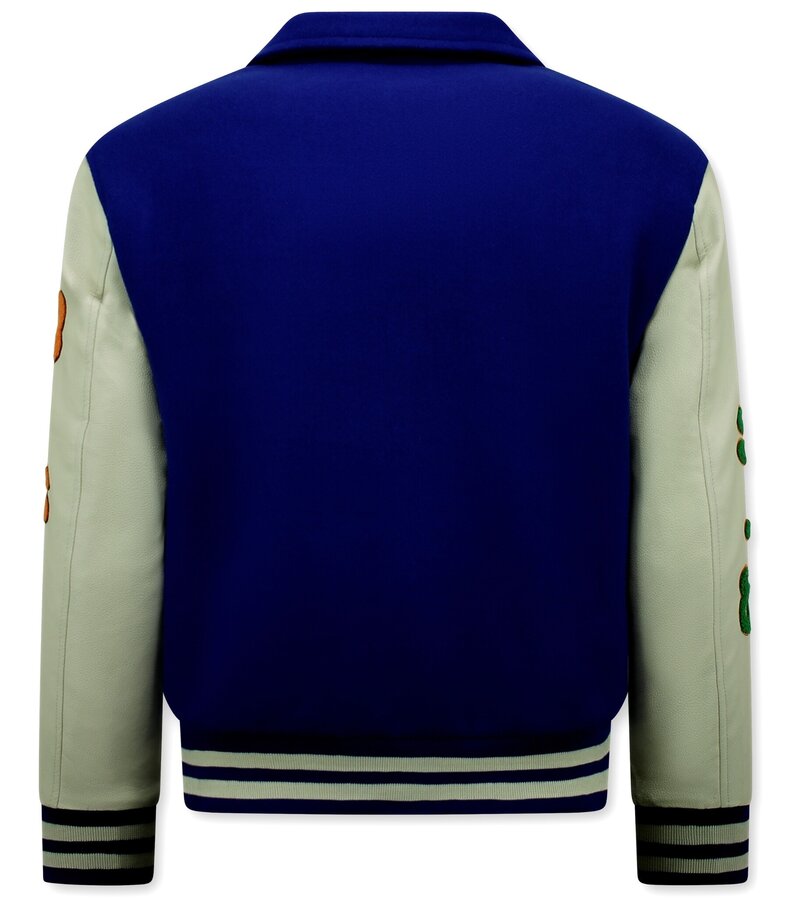 Enos Geborduurde Retro College Jackets Oversized  - 851 - Blauw