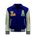 Enos Geborduurde Retro College Jackets Oversized  - 851 - Blauw