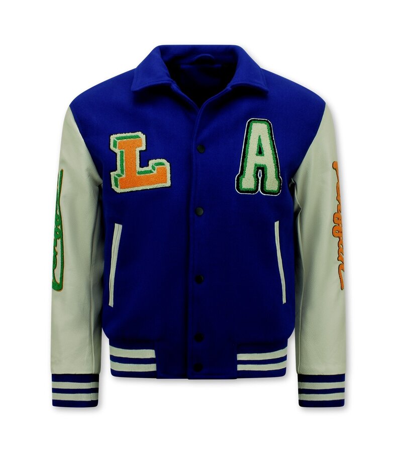 Enos Geborduurde Retro College Jackets Oversized  - 851 - Blauw