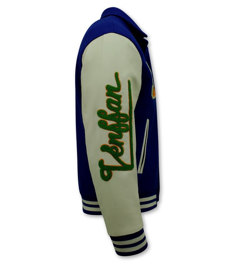 Enos Geborduurde Retro College Jackets Oversized  - 851 - Blauw