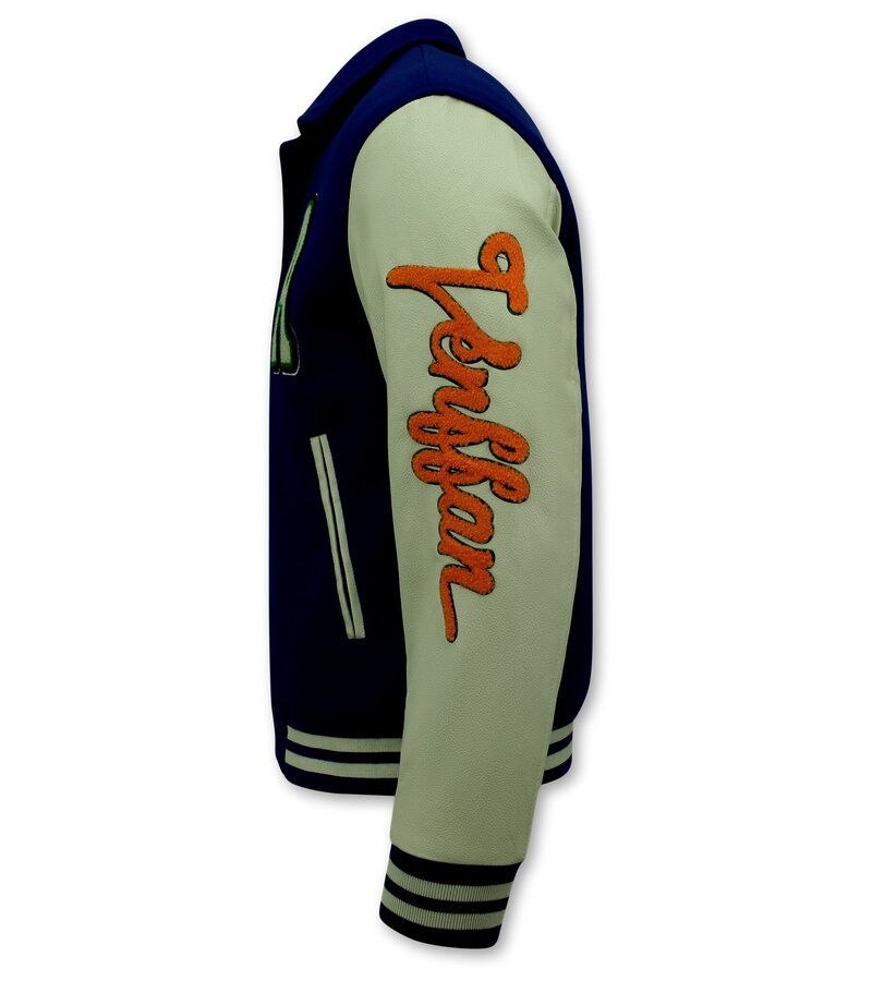 Enos Geborduurde Retro College Jackets Oversized  - 851 - Blauw
