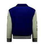 Enos Geborduurde Retro College Jackets Oversized  - 851 - Blauw