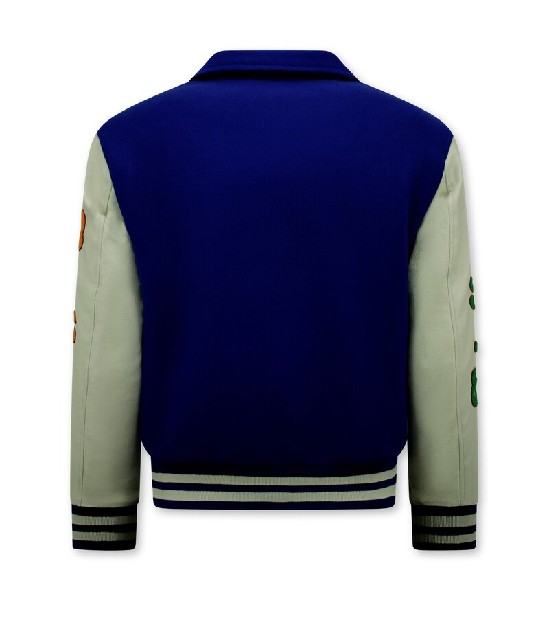 Enos Geborduurde Retro College Jackets Oversized  - 851 - Blauw