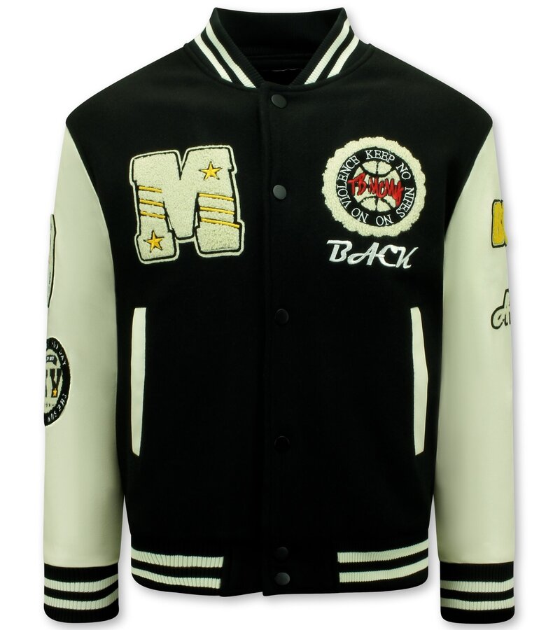 Enos Vintage Varsity Baseball Jacket Oversized Hombre  - 7086 - Negro