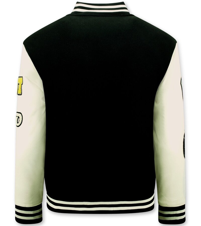 Enos Vintage Varsity Baseball Jacket Oversized Hombre  - 7086 - Negro