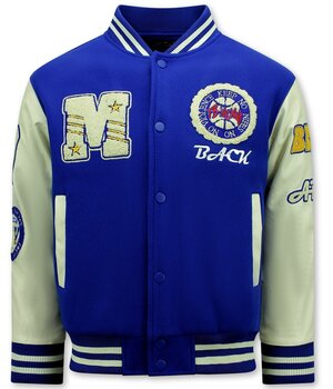 Enos Vintage Oversized American Baseball Jacket Hombre - 7086 - Azul